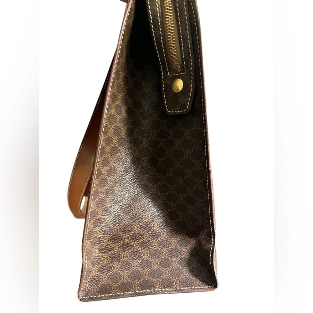 Celine Vintage Macadam Tote Bag Brown PVC Leather Shoulder Bag